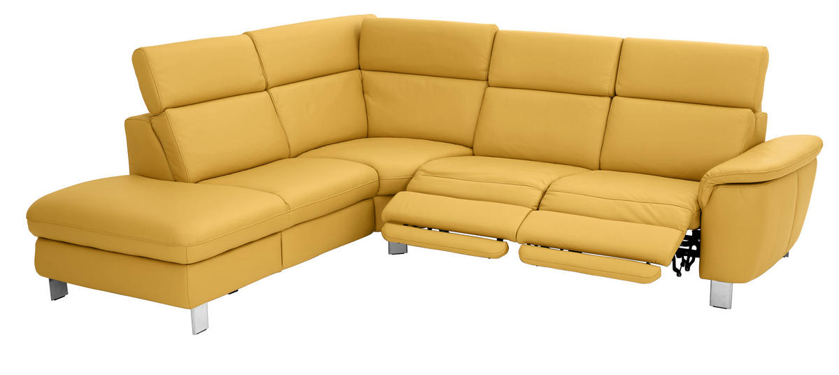 ECKSOFA Gelb Echtleder  - Gelb/Alufarben, Design, Leder/Metall (239/271cm) - Cantus