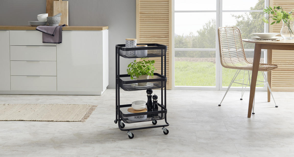 Küchenwagen Schwarz  - Schwarz, Basics, Kunststoff/Metall (45,5/77,5/31,5cm) - Homeware Profession.