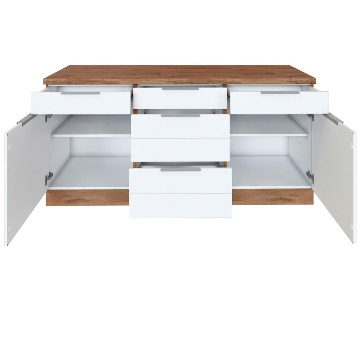 KÜCHENUNTERSCHRANK 180/86/60 cm  in Weiss, Eiche Wotan  - Weiss/Eiche Wotan, Design, Holzwerkstoff/Metall (180/86/60cm) - Held