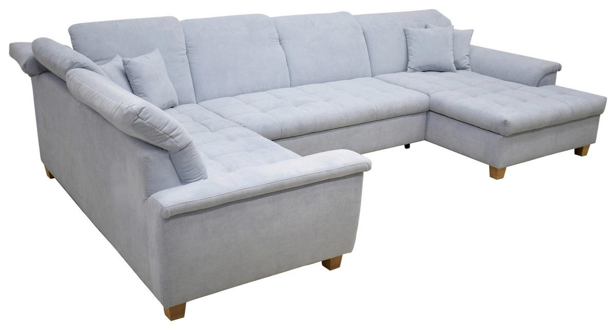 WOHNLANDSCHAFT in Mikrofaser Pastellblau  - Pastellblau/Eichefarben, KONVENTIONELL, Holz/Textil (214/352/170cm) - MID.YOU