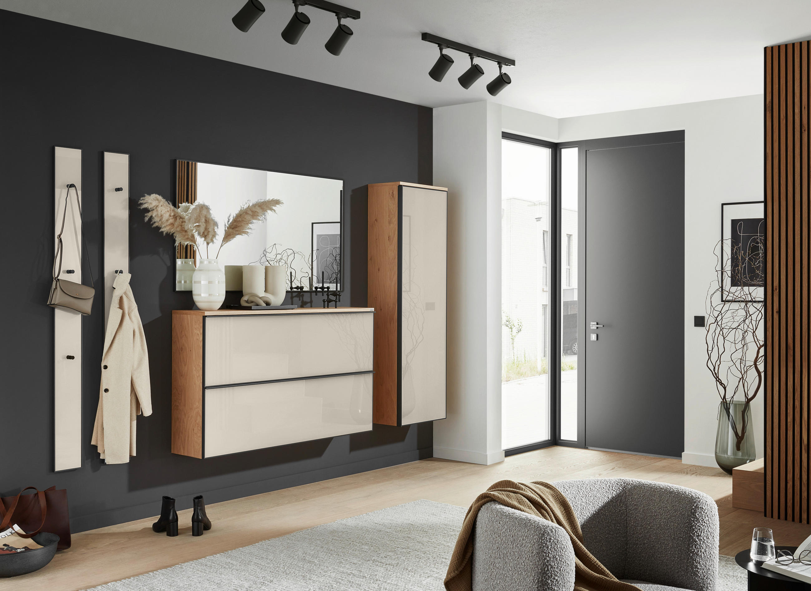 GARDEROBENSCHRANK  in 54/170/31 cm  - Eichefarben/Anthrazit, Design, Glas/Holz (54/170/31cm) - Dieter Knoll