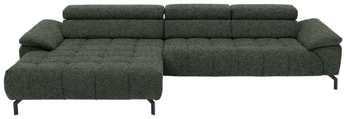 ECKSOFA in Chenille Grün  190/329 cm  - Schwarz/Grün, Design, Textil/Metall (190/329cm) - Beldomo Style