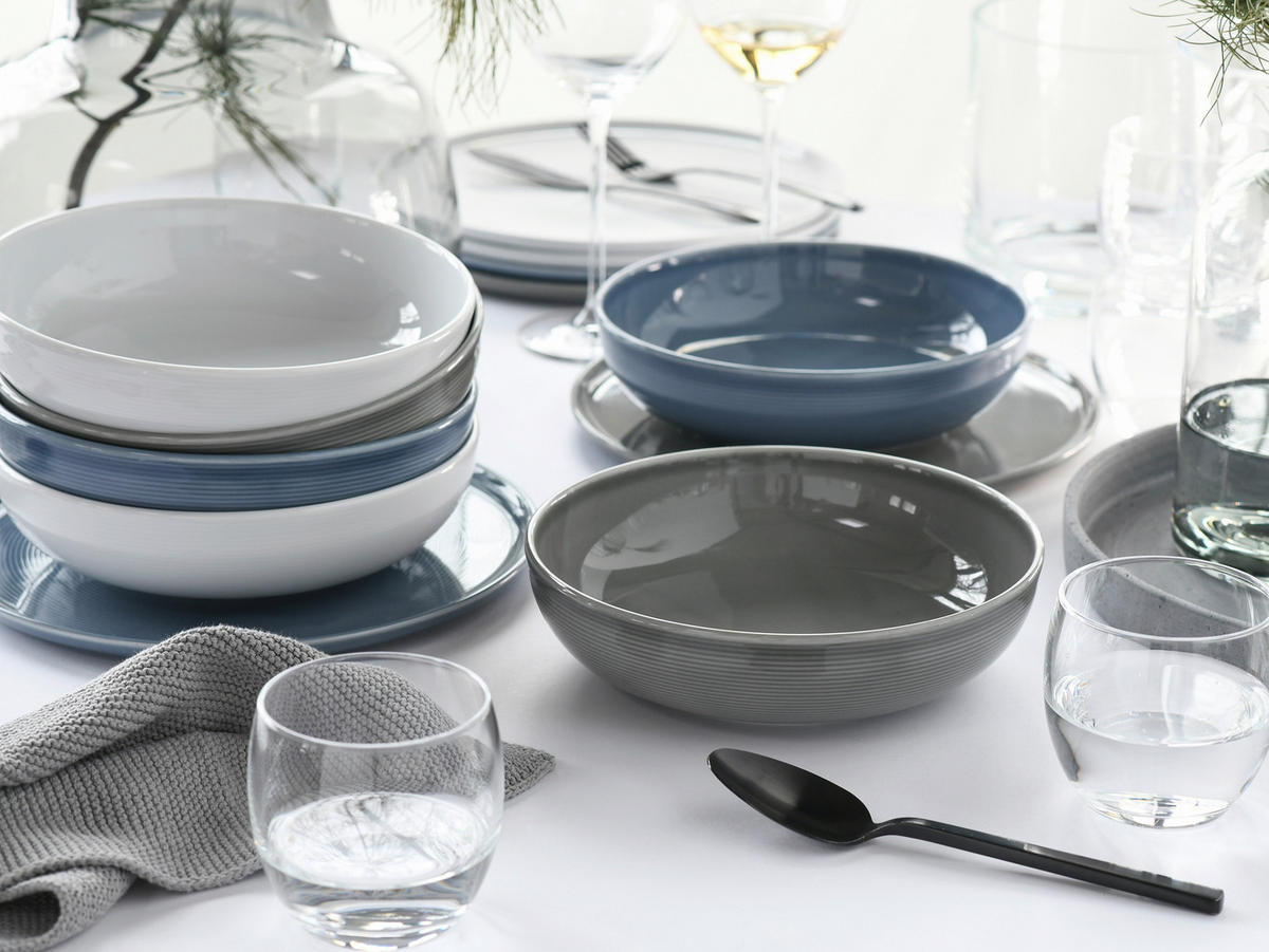 TAFELSERVICE Grau, Weiß, Graublau Session Urban 12-teilig  - Graublau/Weiß, Basics, Keramik - Creatable