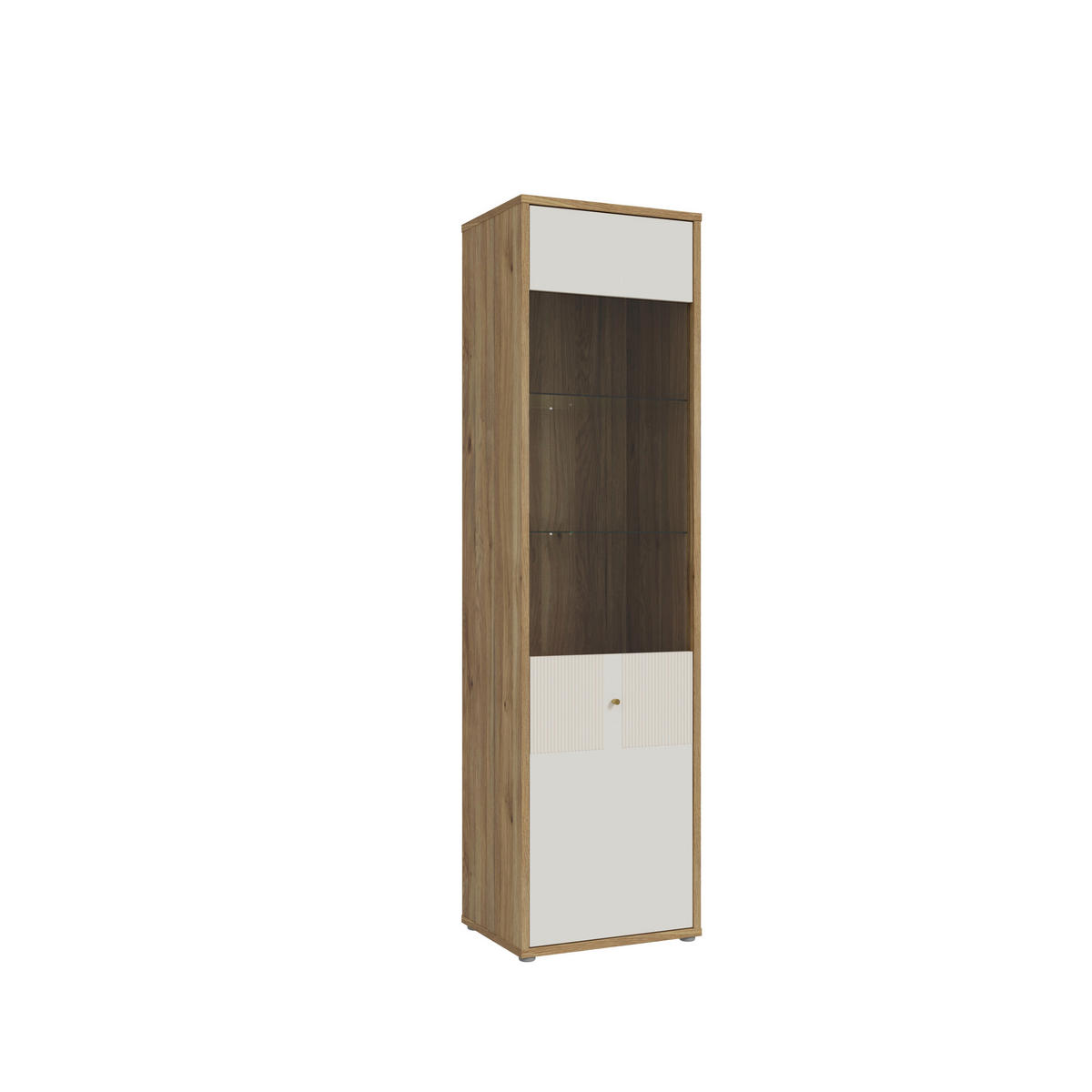VITRINĂ  in culoare lemn stejar, nisipiu  - auriu/culoare lemn stejar, Design, sticlă/metal (54,8/201,5/42cm) - Xora