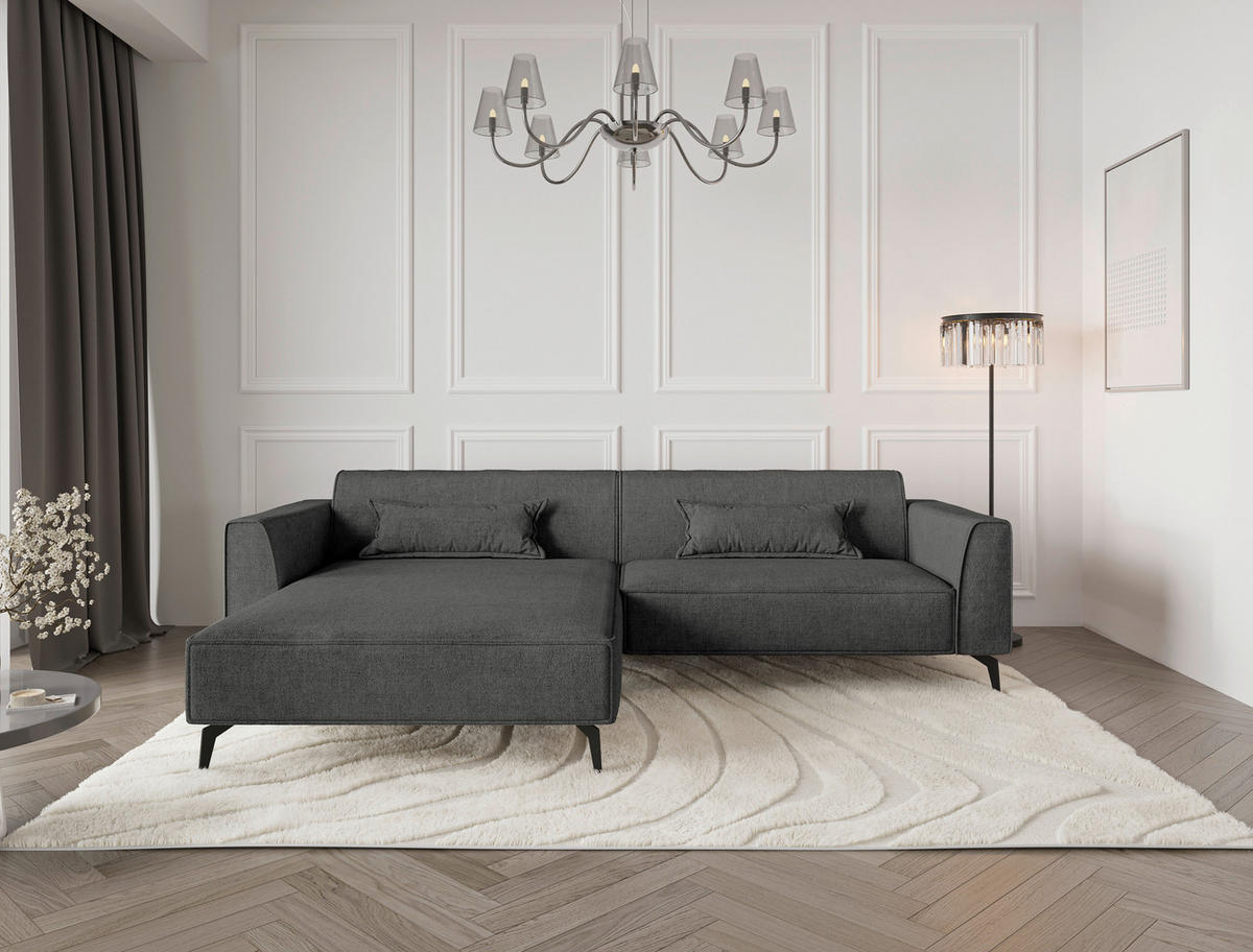 ECKSOFA Chenille Dunkelgrau  - Hellbraun/Dunkelgrau, Modern, Textil/Metall (190/295cm) - Carryhome