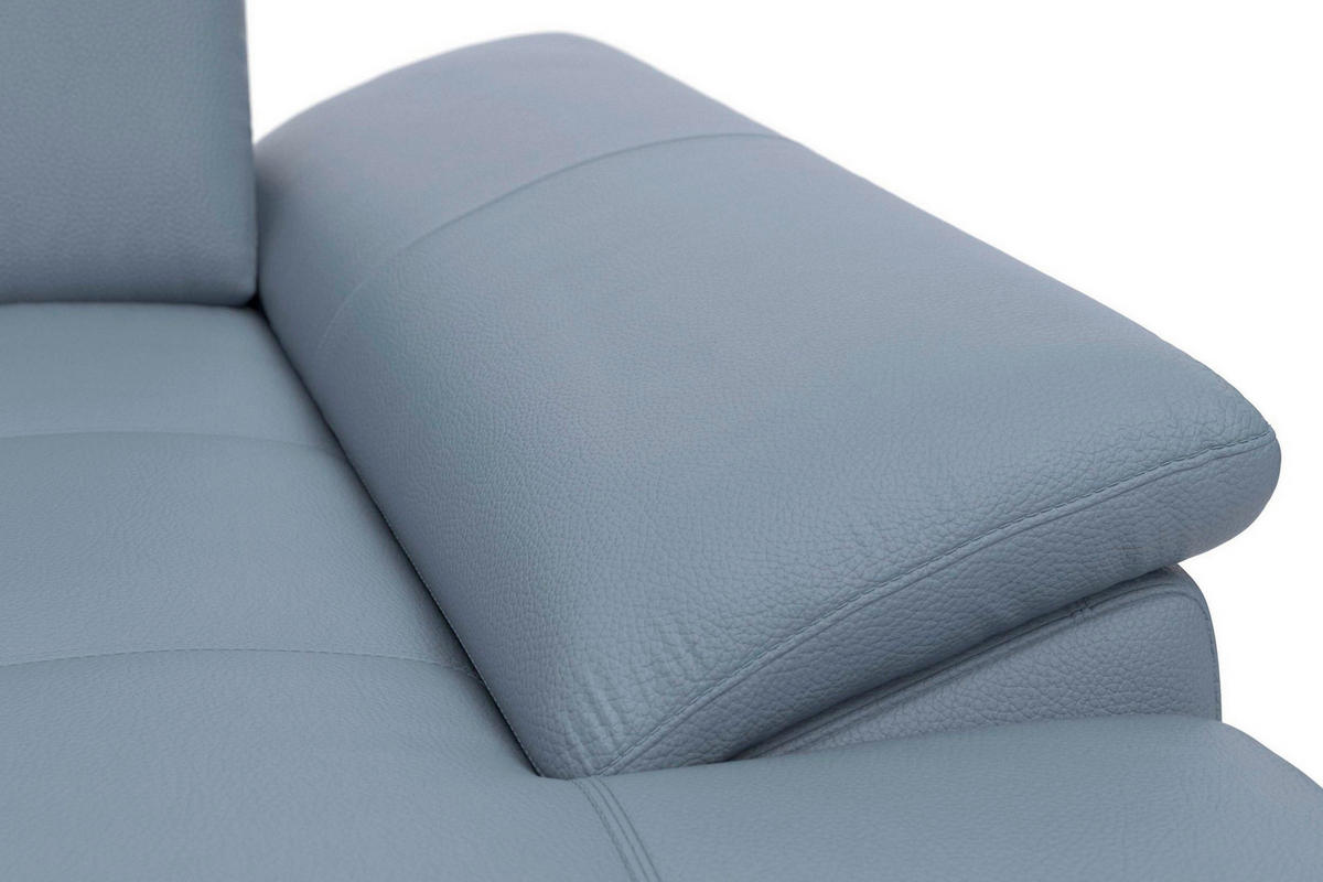 ECKSOFA COSTELLO E Graublau Echtleder Nierenkissen, Armteilverstellung, Sitztiefenverstellung  - Graublau/Schwarz, Basics, Leder/Textil (301/176cm) - Sit & More