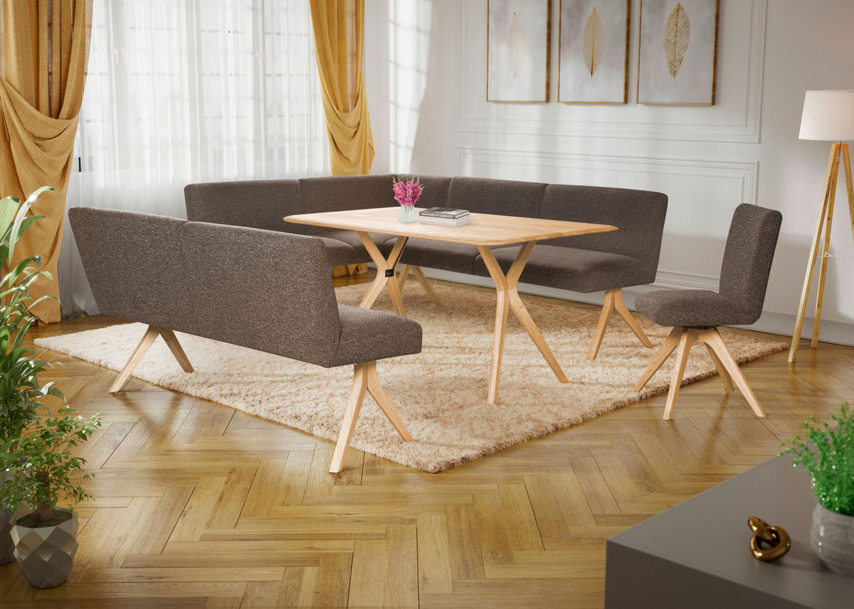 ECKBANK 172/218 cm Webstoff Braun Eiche vollmassiv   - Eichefarben/Braun, KONVENTIONELL, Holz/Textil (172/218cm) - Linea Natura