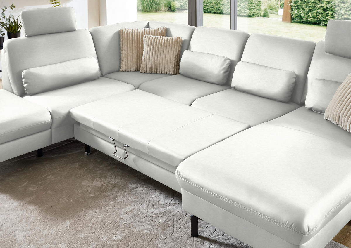 WOHNLANDSCHAFT Beldomo premium in Echtleder Weiß  - Schwarz/Weiß, KONVENTIONELL, Leder/Metall (224/306/168cm) - Beldomo Premium