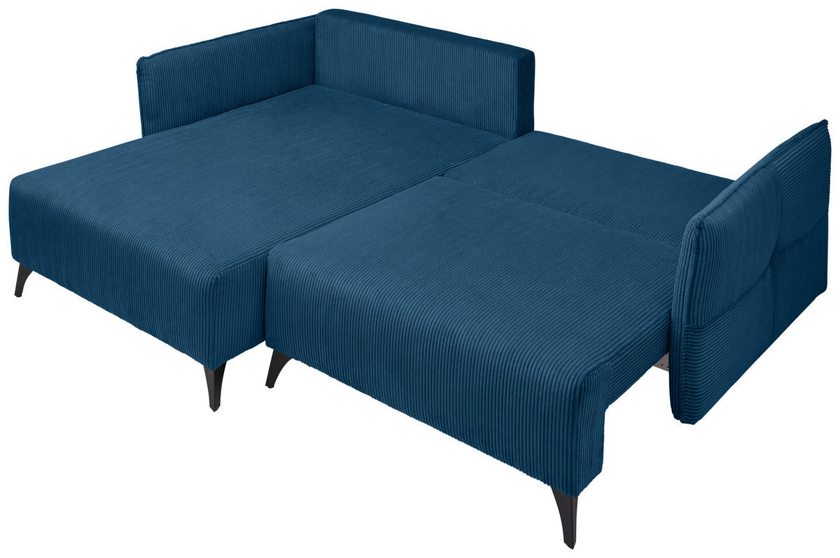 ECKSOFA Blau Cord  - Blau/Schwarz, Design, Textil/Metall (175/254cm) - Stylife