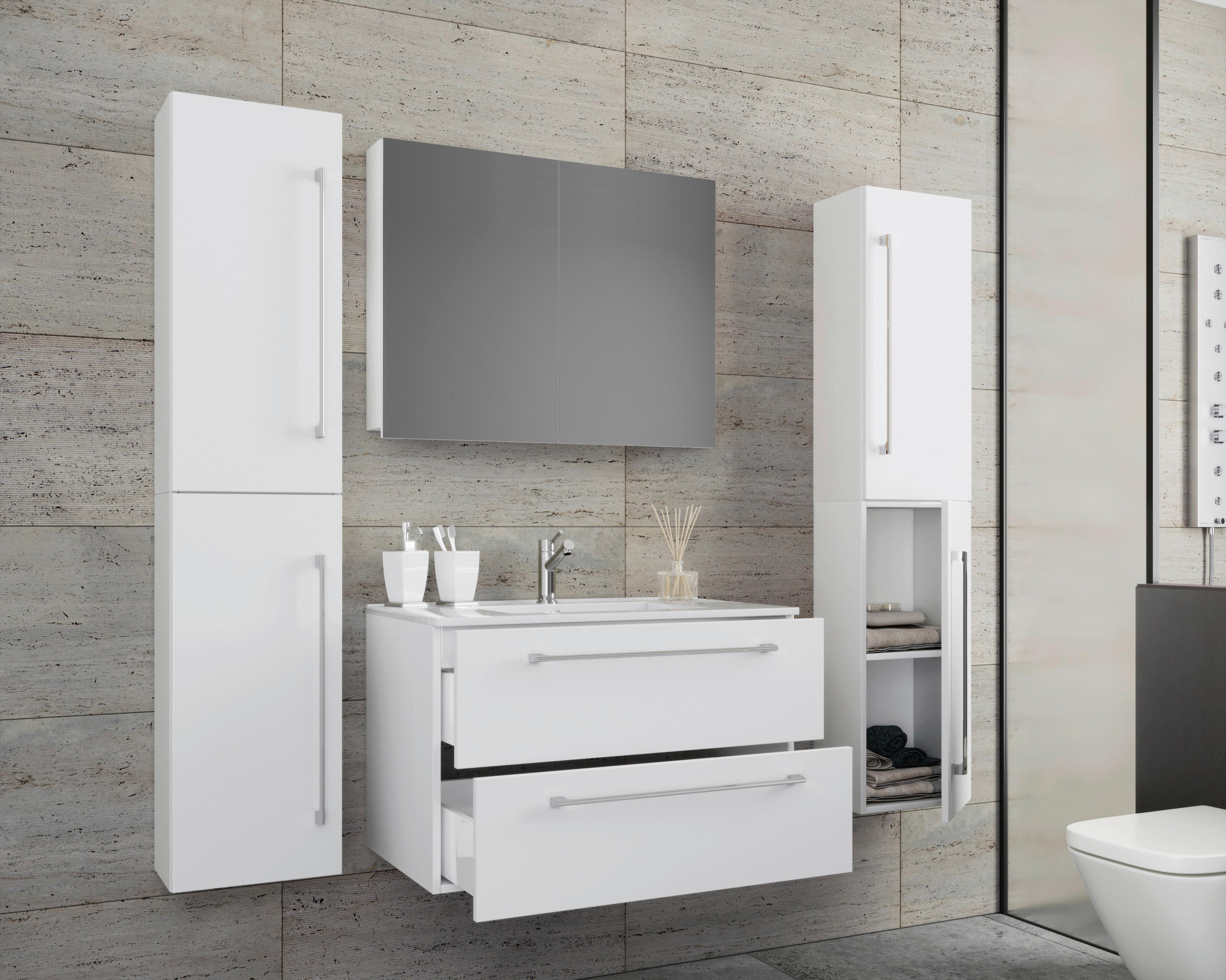 BADEZIMMER  in 147 cm  - Weiß/Grau, MODERN, Keramik/Holzwerkstoff (147cm) - MID.YOU