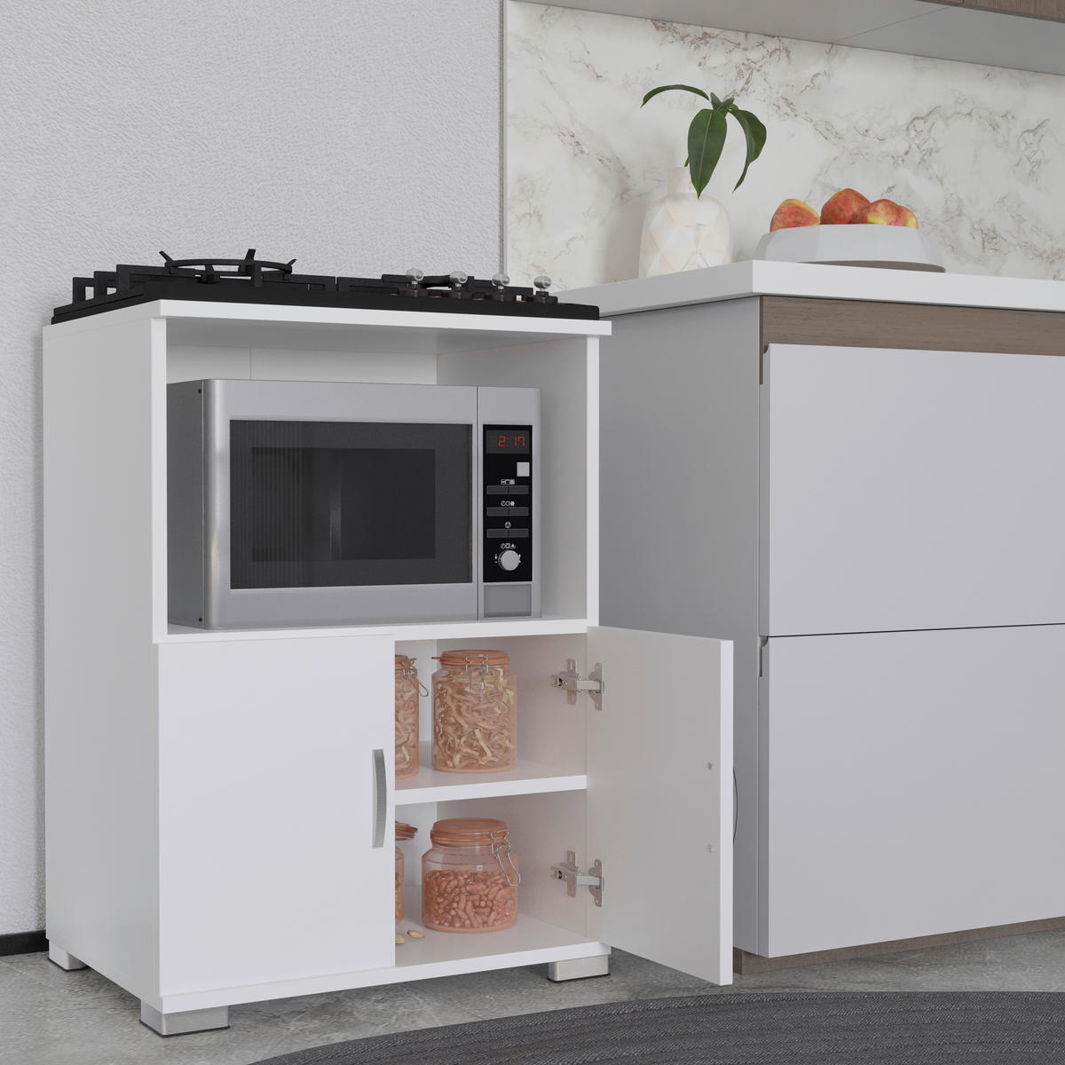 MEHRZWECKSCHRANK 60/85/45 cm  - Weiss/Silberfarben, Design, Holzwerkstoff/Kunststoff (60/85/45cm) - MID.YOU