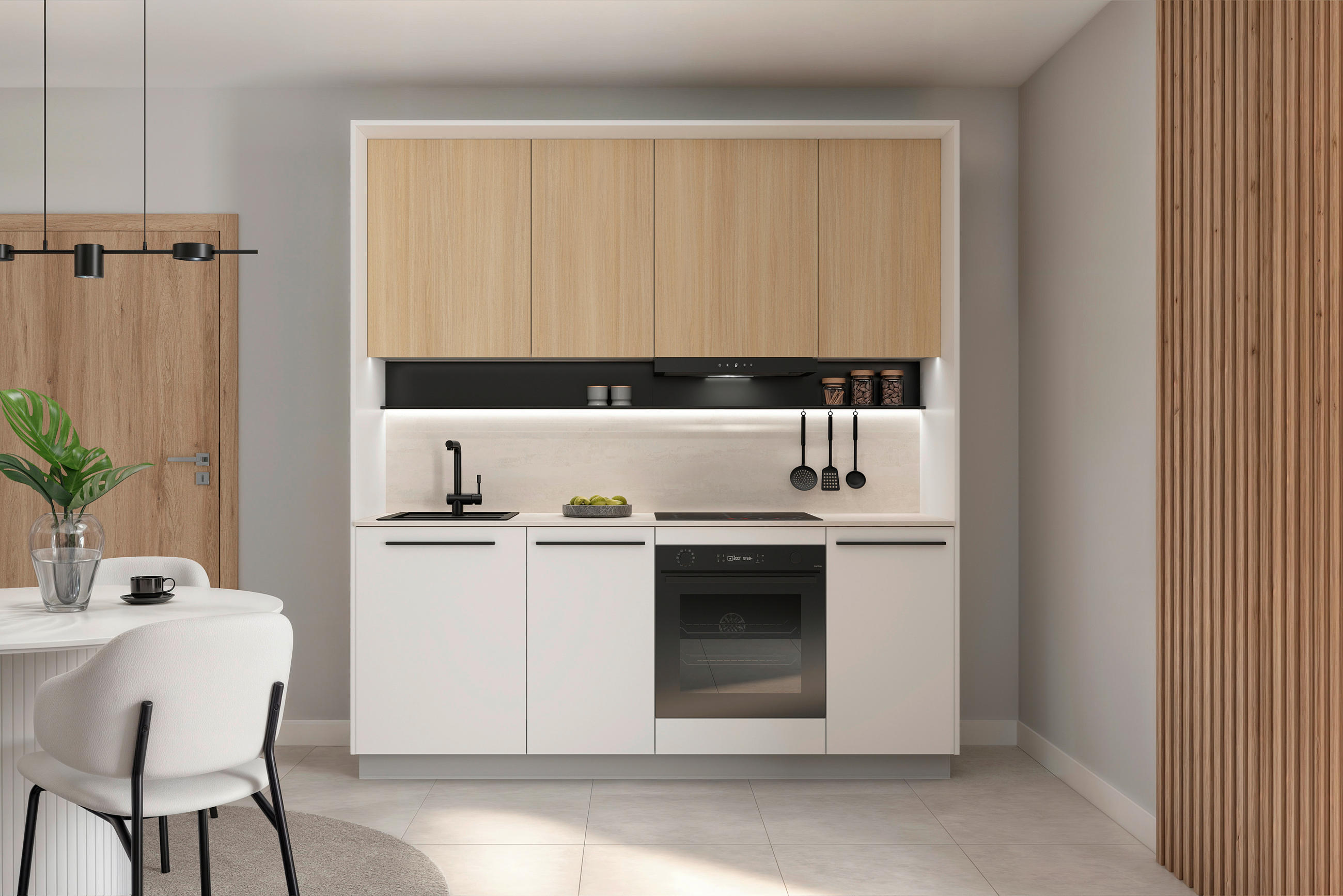 KÜCHENLEERBLOCK 210 cm   in Grau, Weiß, Eichefarben  - Eichefarben/Schwarz, Basics, Holzwerkstoff/Kunststoff (210cm) - Visiona