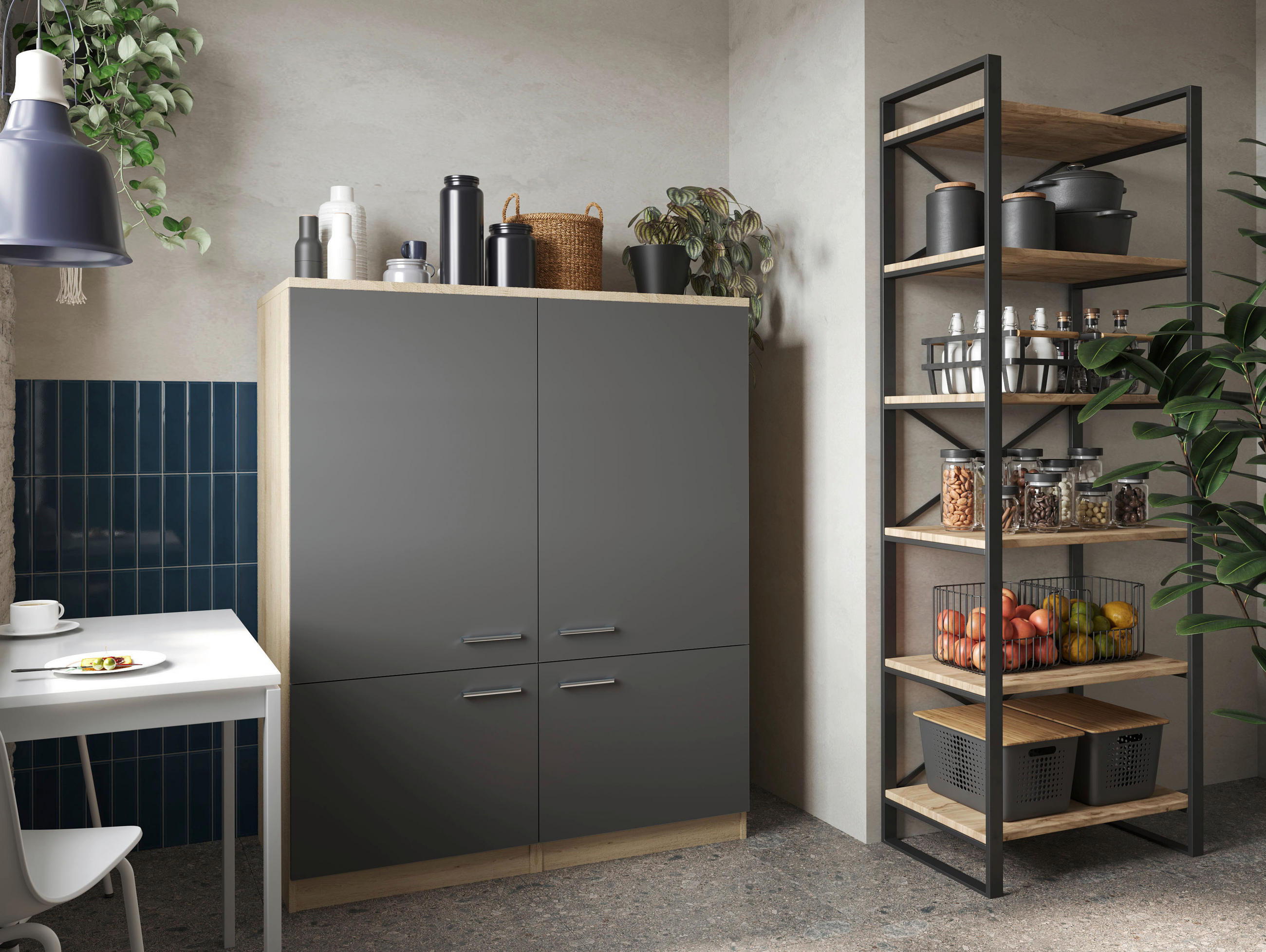 HÖGSKÅP  - silver/grå, Basics, metall/trämaterial (120/144,9/60cm) - Respekta