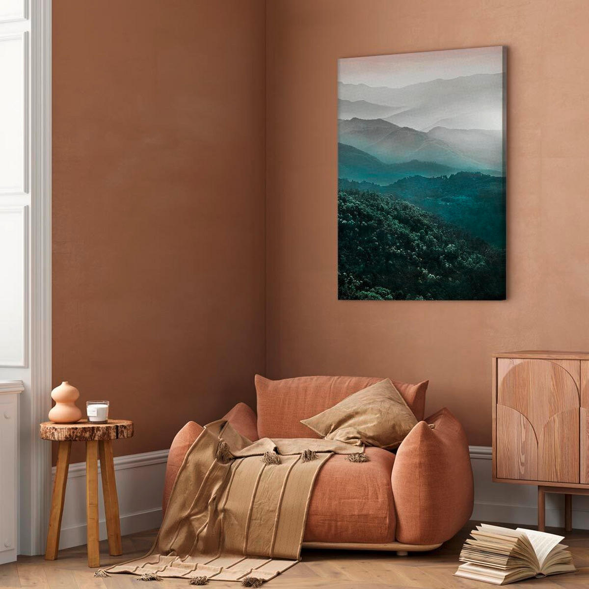 LEINWANDBILD Landschaft & Natur, Bäume, Berge 40/60/1,2 cm  - Smaragdgrün/Petrol, Basics, Holzwerkstoff/Textil (40/60/1,2cm) - artgeist