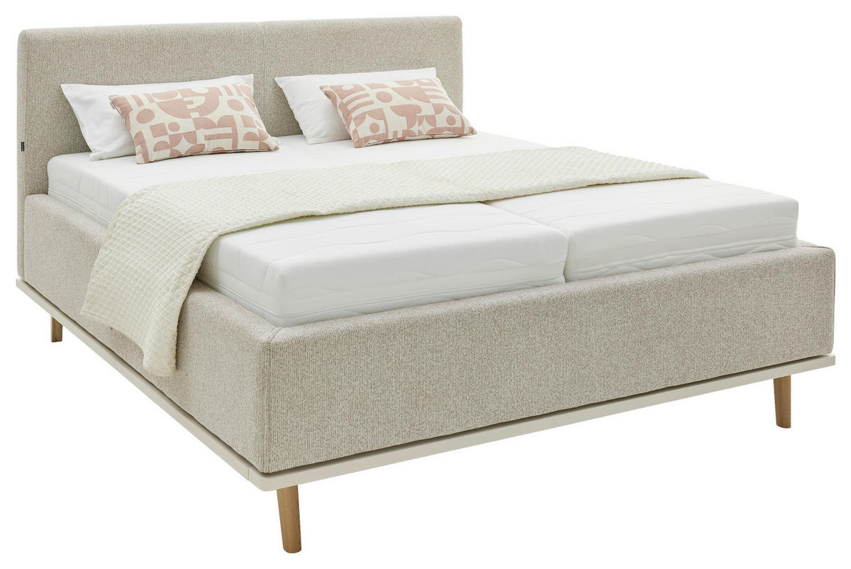 POLSTERBETT gepolstertes Kopfteil, Bettkasten, Lattenroste, Matratzen 180/200 cm  in Beige  - Eichefarben/Birkefarben, Design, Holz/Textil (180/200cm) - Musterring