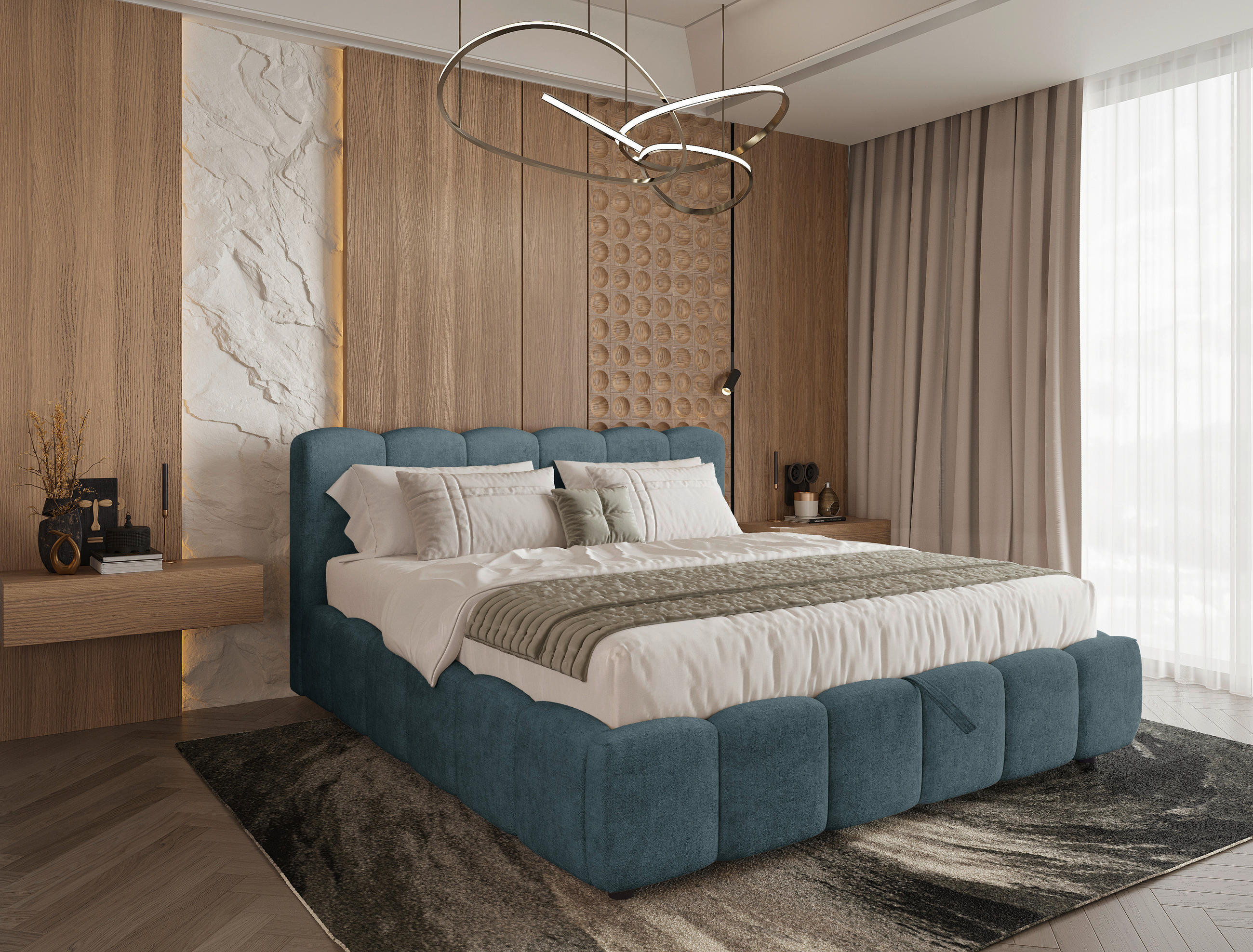 POLSTERBETT 140/200 cm,  in Dunkelblau, Lattenrost, Bettkasten,  - Schwarz/Dunkelblau, KONVENTIONELL, Holz/Kunststoff (140/200cm) - Boxxx