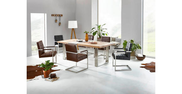 ESSTISCH Wildeiche massiv rechteckig Eichefarben, Edelstahlfarben - Edelstahlfarben/Eichefarben, Design, Holz/Metall (220/100/77cm) - Novel