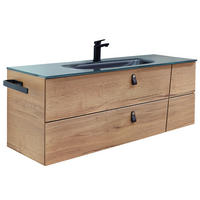 WASCHTISCHKOMBI 122 cm  - Eichefarben/Braun, KONVENTIONELL, Leder/Glas (122cm) - Sadena