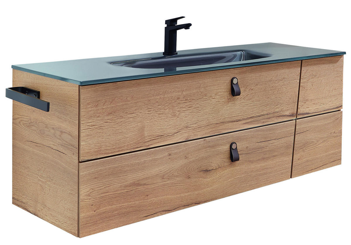 WASCHTISCHKOMBI 122 cm  - Eichefarben/Braun, KONVENTIONELL, Leder/Glas (122cm) - Sadena
