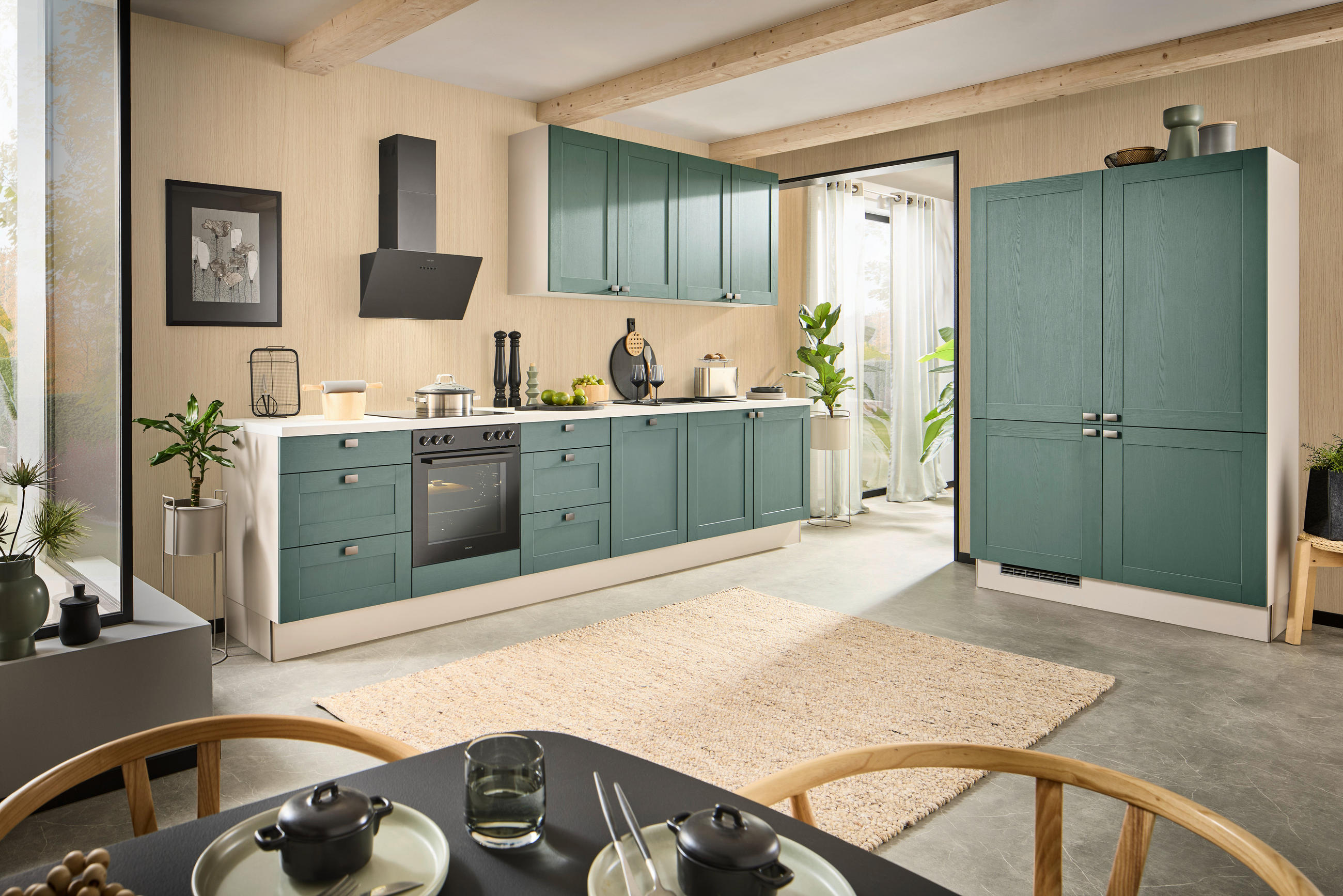 ECKKÜCHE XO50 360/120 cm  in Dunkelgrün, Kaschmir  - Kaschmir/Dunkelgrün, Design, Holzwerkstoff/Metall (360/120cm) - Xora
