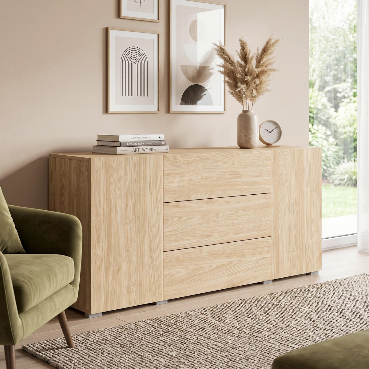 SIDEBOARD Berlin 150/68/38,5 cm 3 Schublade(n)  - Eichefarben/Grau, Design, Holzwerkstoff/Kunststoff (150/68/38,5cm) - P & B