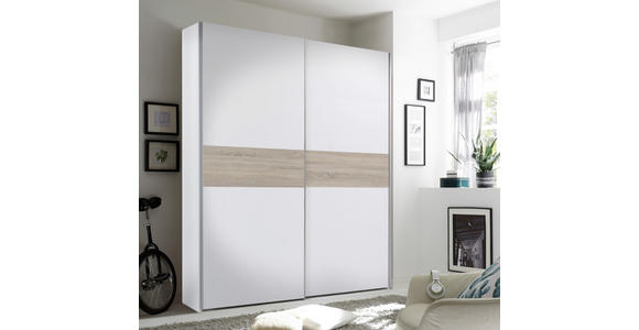 SCHWEBETÜRENSCHRANK 2-türig Weiß, Sonoma Eiche - Eichefarben/Alufarben, KONVENTIONELL, Holzwerkstoff/Metall (170/195/59cm) - Carryhome