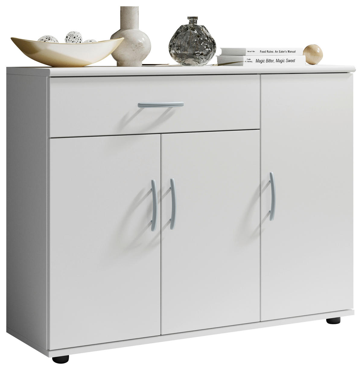 KOMODA  90/70/30 cm  bela  - bela/srebrna, Konvencionalno, pločasti materijal/plastika (90/70/30cm) - Carryhome