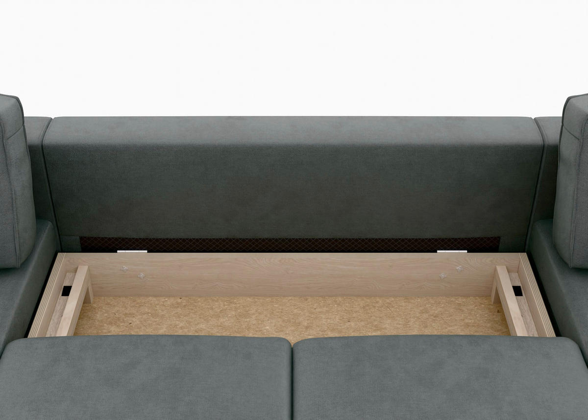 WOHNLANDSCHAFT Anthrazit Struktur  - Anthrazit/Schwarz, MODERN, Textil/Metall (161/306/161cm) - Trendmanufaktur