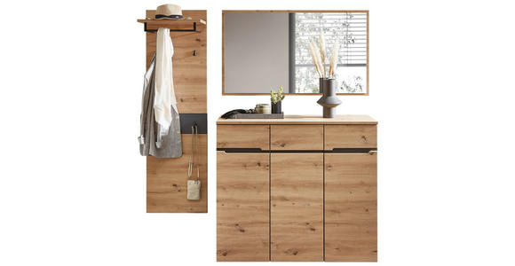 GARDEROBE 3-teilig in 181/190/38 cm - Graphitfarben/Eiche Artisan, Design, Glas/Holzwerkstoff (181/190/38cm) - Voleo