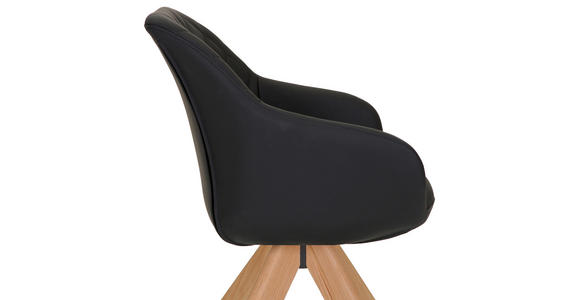 ARMLEHNSTUHL  Typenauswahl, Sitzfläche 360° drehbar, automatische Rückholfunktion  Echtleder  - Schwarz/Naturfarben, Design, Leder/Holz (60/83/65cm) - Landscape