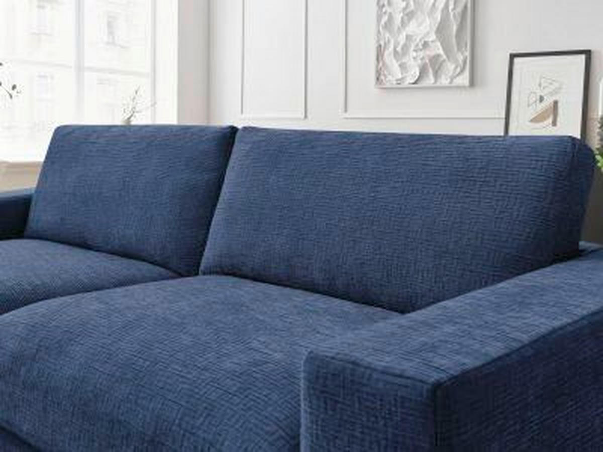 ECKSOFA Ottomane links  LEONARD  Dunkelblau Struktur  - Schwarz/Dunkelblau, MODERN, Kunststoff/Textil (159/274cm)