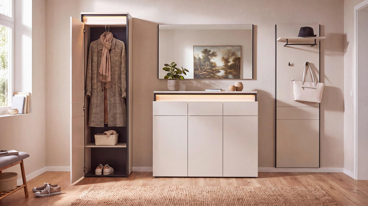 GARDEROBE 4-teilig 248/200/38 cm  - Beige/Schwarz, Konventionell, Holzwerkstoff (248/200/38cm) - Voleo