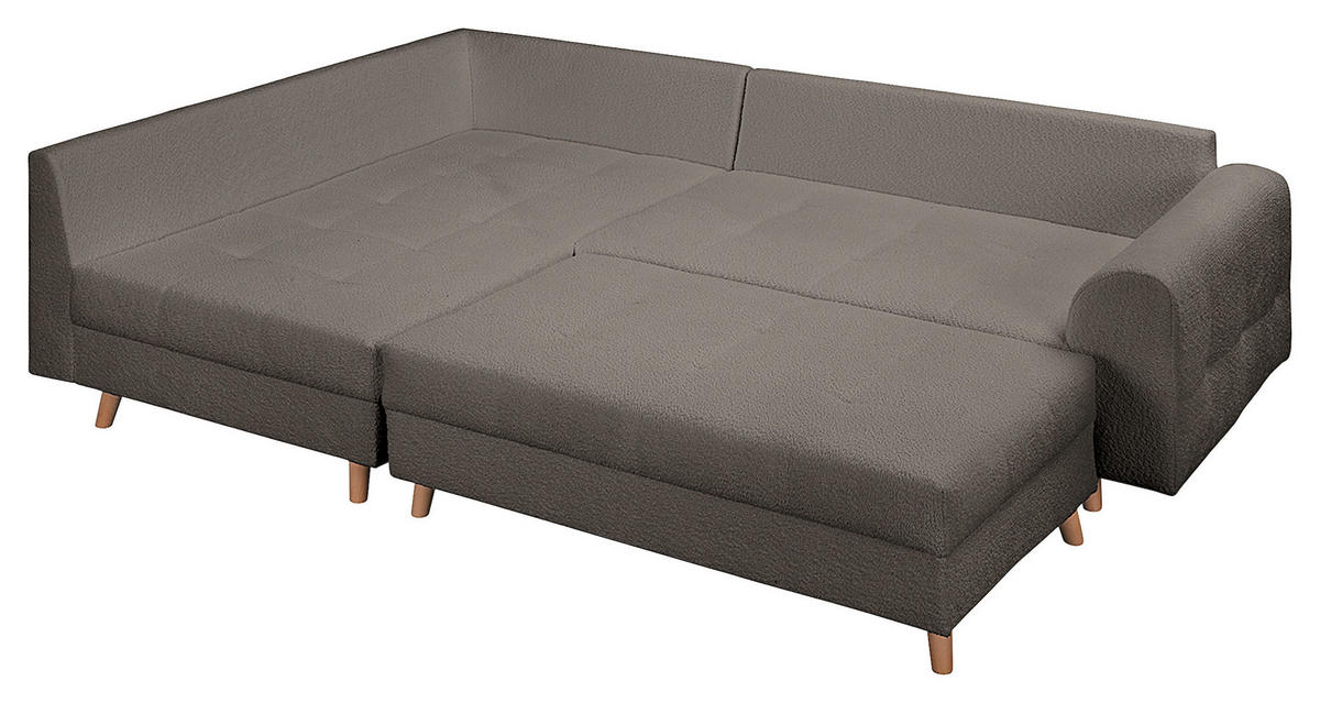 ECKSOFA inkl. Hocker Ariella in Bouclé Dunkelgrau  161/231 cm  - Dunkelgrau/Naturfarben, Design, Holz/Textil (161/231cm) - Livetastic