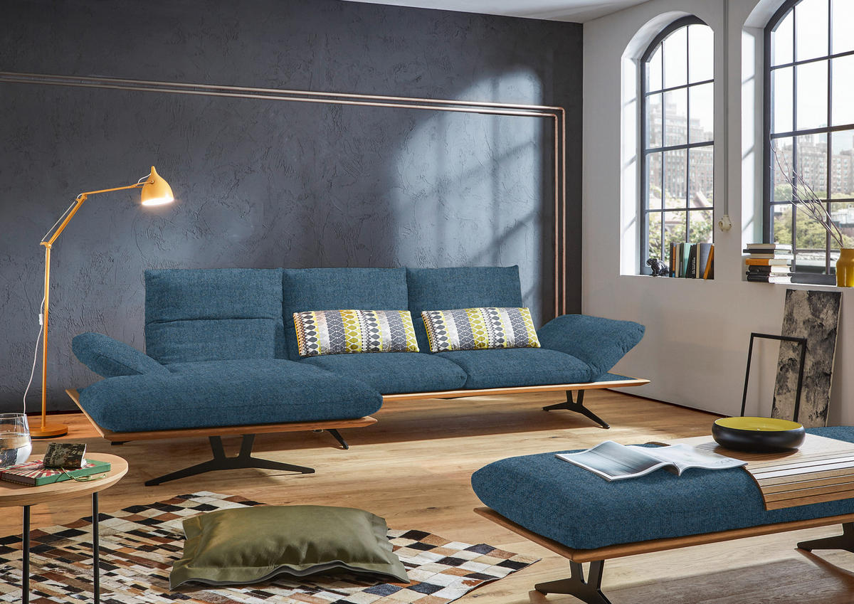 ECKSOFA in Flachgewebe Blau  159/314 cm  - Blau/Schwarz, Design, Holz/Textil (159/314cm) - Dieter Knoll