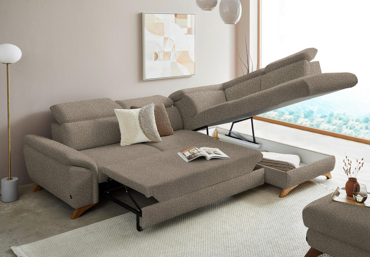 ECKSOFA in Chenille Graubraun  - Eichefarben/Graubraun, Modern, Holz/Textil (287/212cm) - Valnatura