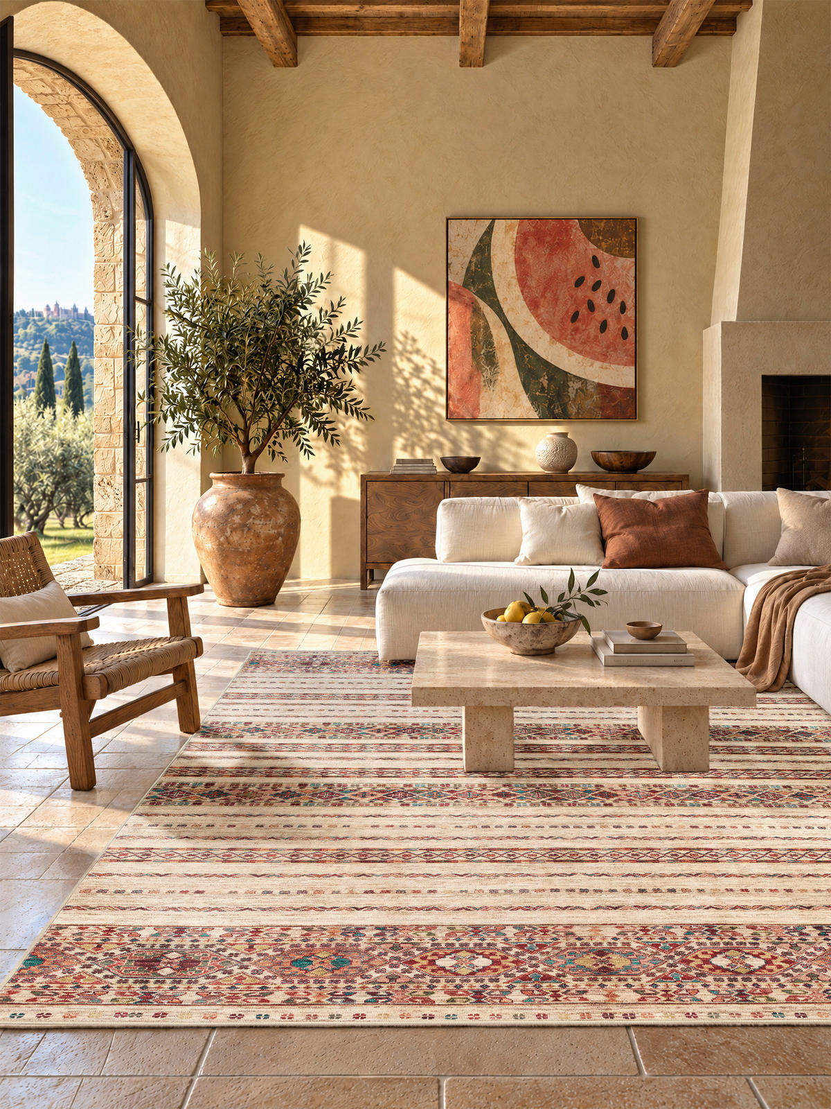 VINTAGE-TEPPICH Cortea Araqan 200/290 cm  in Terracotta, Graublau, Elfenbein  - Elfenbein/Graublau, LIFESTYLE, Kunststoff/Textil (200/290cm) - Lindorug