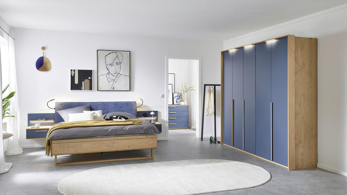 SCHLAFZIMMER Blau, Eichefarben  - Blau/Eichefarben, Design, Holzwerkstoff/Textil (180/200cm) - Musterring