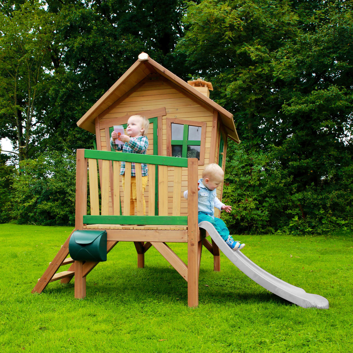 SPIELHAUS 264/203/177 cm  - Braun/Weiß, KONVENTIONELL, Holz/Kunststoff (264/203/177cm) - Ambia Garden