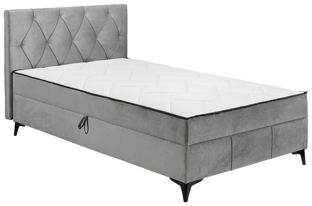 BOXBETT 120/200 cm,  in Grau, Bettkasten, gepolstertes Kopfteil,  - Schwarz/Grau, MODERN, Holzwerkstoff/Kunststoff (120/200cm) - MID.YOU