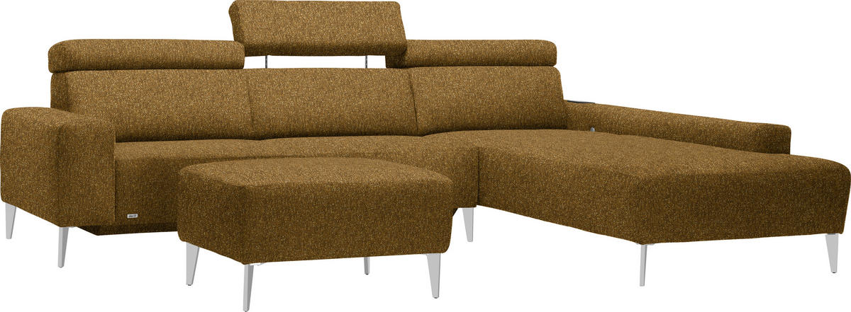 ECKSOFA  in Mikrovelours Senfgelb  288/205 cm  - Senfgelb/Alufarben, Design, Textil (288/205cm) - Sedda