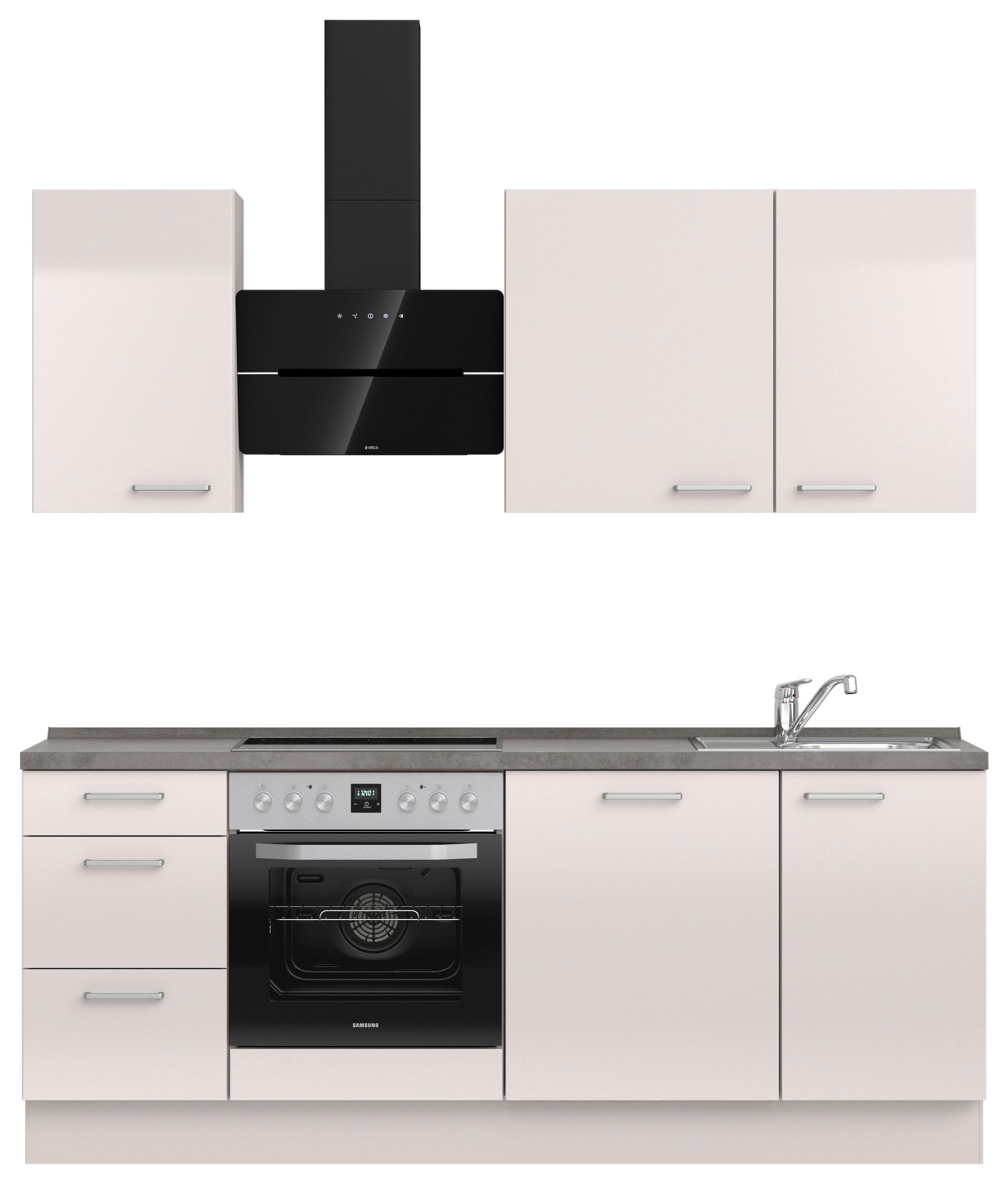 KÜCHENBLOCK 210 cm   in Schieferfarben, Hellgrau  - Schieferfarben/Edelstahlfarben, MODERN, Holzwerkstoff/Metall (210cm) - Nobilia