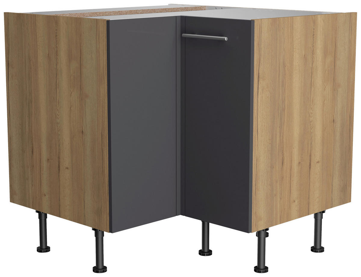 ECKKÜCHE 200/270 cm  in Anthrazit, Eichefarben  - Edelstahlfarben/Eichefarben, Basics, Holzwerkstoff/Metall (200/270cm) - Optifit