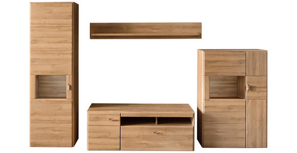 WOHNWAND in Eichefarben 325/206/52 cm - Eichefarben/Silberfarben, KONVENTIONELL, Glas/Holzwerkstoff (325/206/52cm) - Cantus