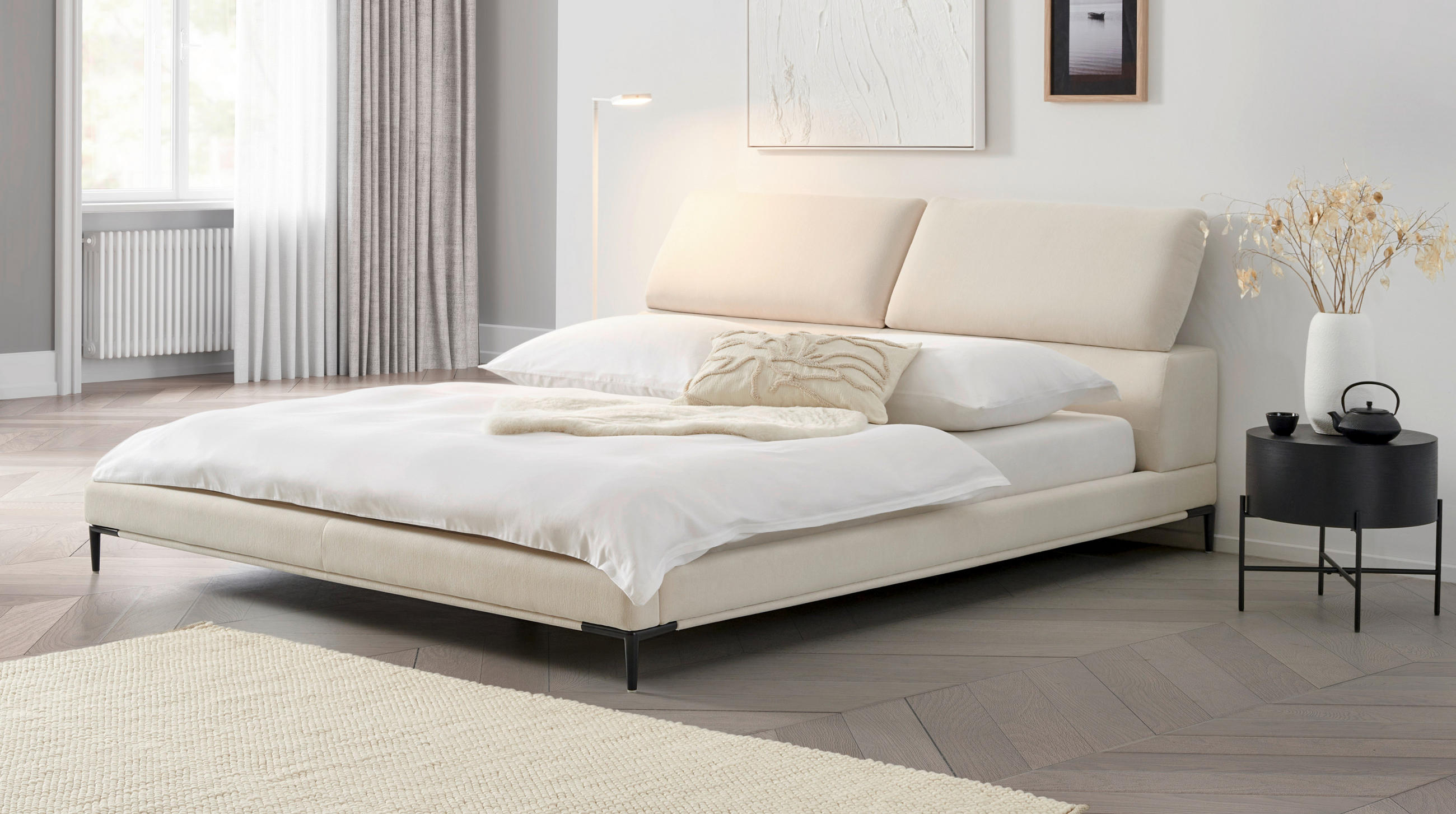 POLSTERBETT 180/200 cm  in Creme  - Creme/Schwarz, Modern, Holz/Textil (180/200cm) - Livetastic