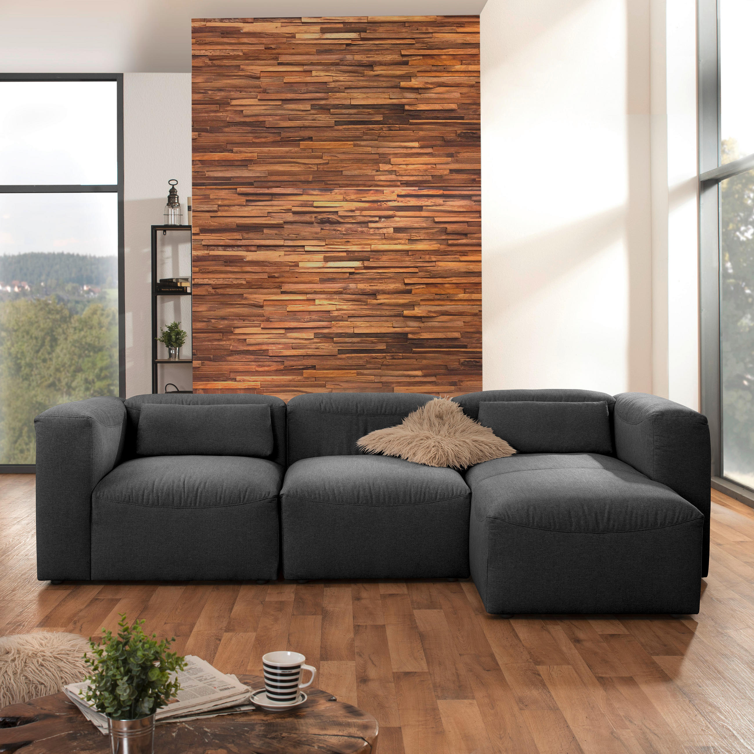 ECKSOFA Anthrazit Flachgewebe - Anthrazit, Design, Kunststoff/Textil (275/73/160cm) - Max Winzer