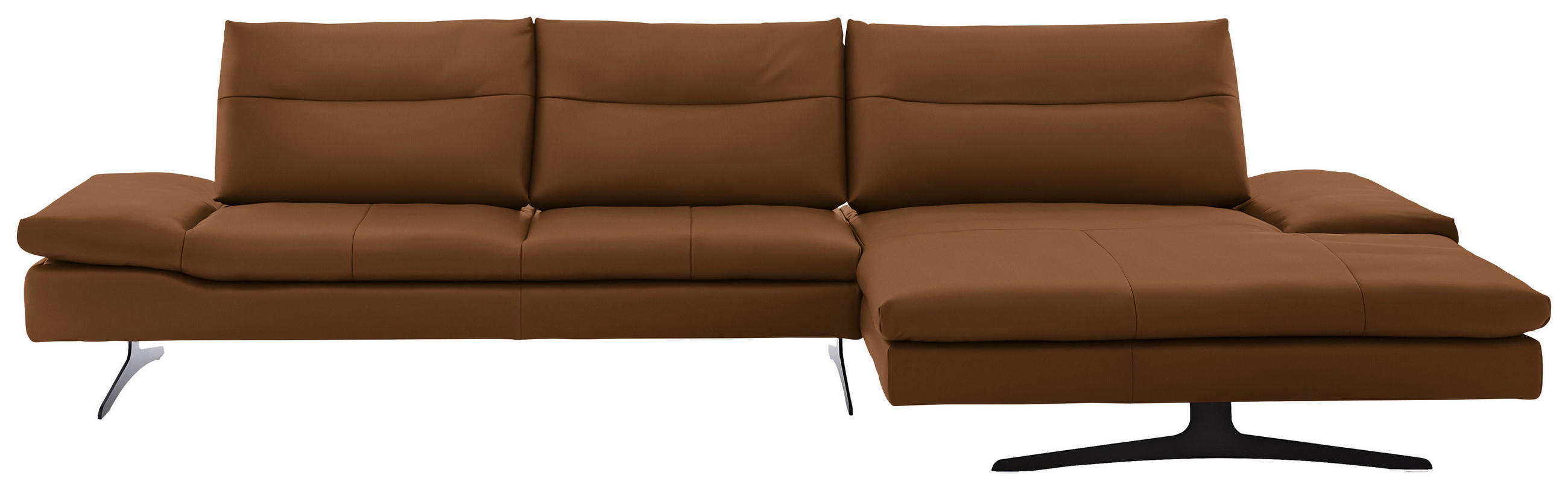 ECKSOFA in Echtleder Cognac  - Cognac/Schwarz, Modern, Leder/Metall (342/158cm) - Chilliano