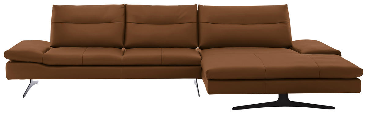 ECKSOFA in Echtleder Cognac  - Cognac/Schwarz, Modern, Leder/Metall (342/158cm) - Chilliano