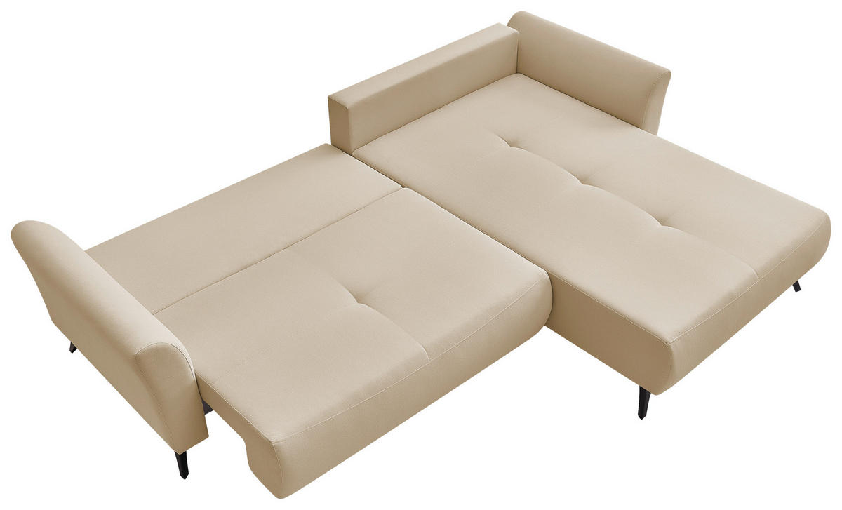 ECKSOFA GEMMA Beige Flachgewebe Zierkissen, Rückenkissen, Bettkasten, Schlaffunktion, Rücken echt, Stauraum  - Beige/Schwarz, Design, Textil/Metall (270/183cm) - P & B
