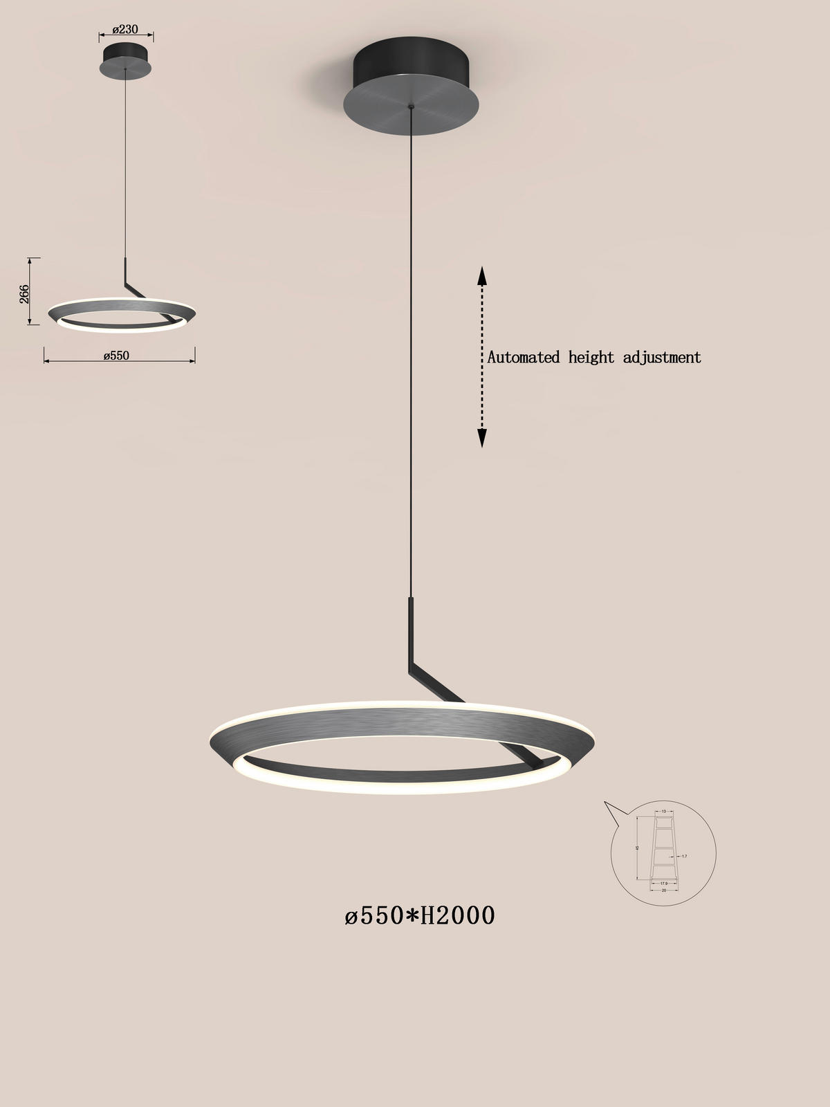 LED LUSTER  55/70-180 cm      - siva, Dizajnerski, metal (55/70-180cm)