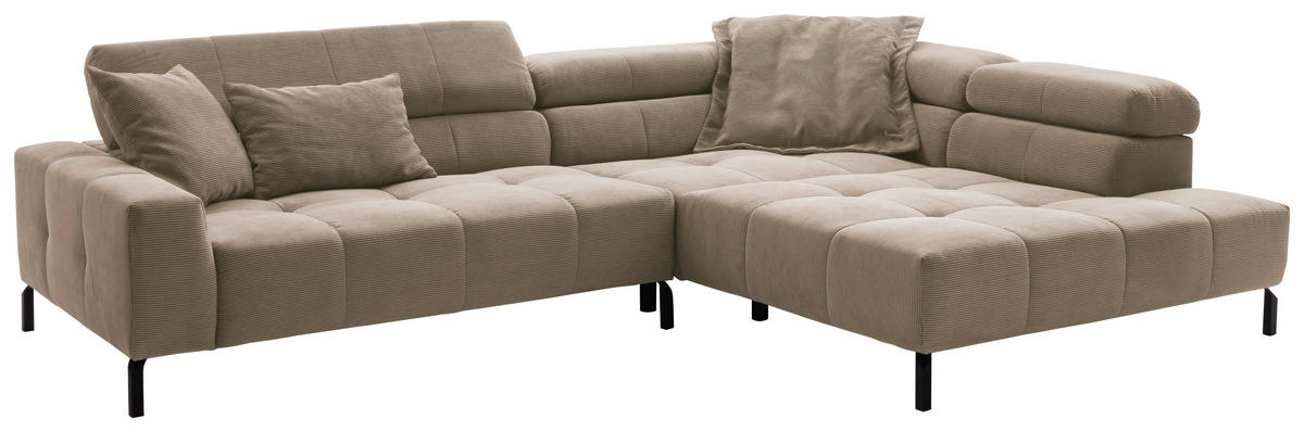ECKSOFA in Cord Taupe  - Taupe/Schwarz, Konventionell, Textil/Metall (311/219cm) - Hom`in